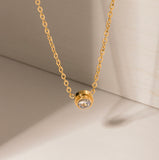 Gold Titanium Steel Diamond Round Necklace