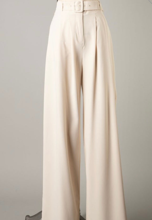 IVORY SOLID PALAZZO WITH BELT